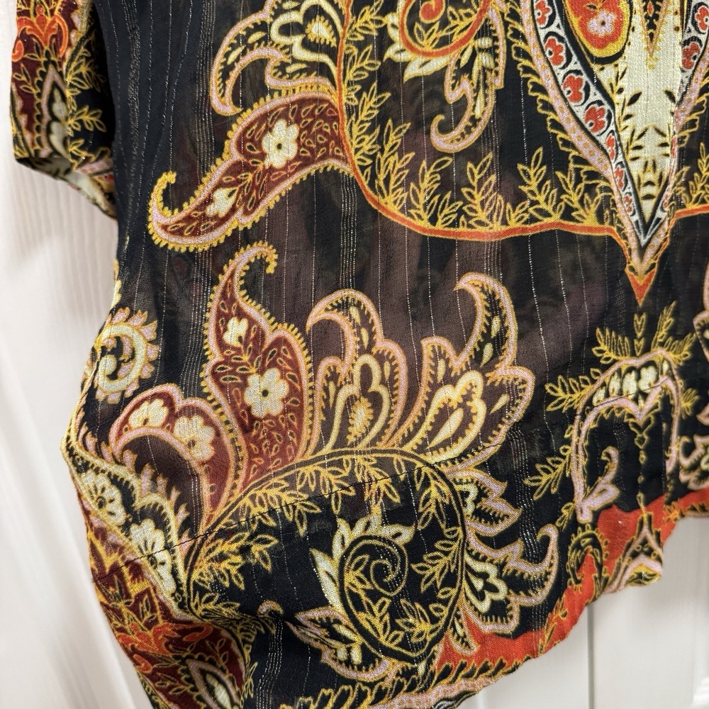 Soft Surroundings Black‎ Gold Multi Sheer Tunic Top Boho Size Small - Picture 3 of 6